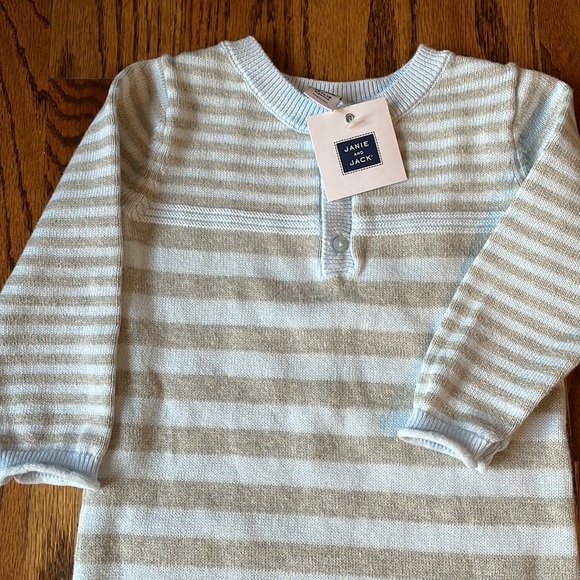 Janie & Jack Striped Coverall Romper NEW blue gray stripe henley - Picture 2 of 4